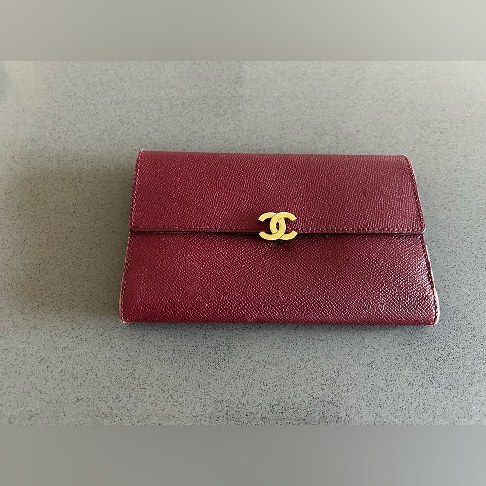 Authentic Chanel Burgundy Caviar Wallet 1997-1999